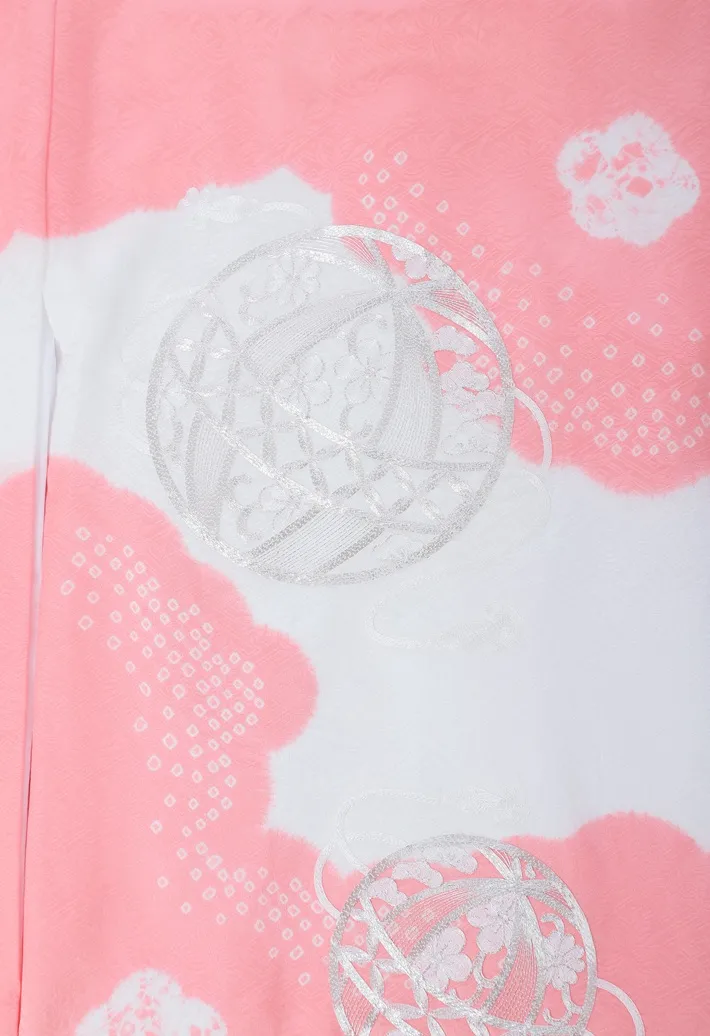 正絹 お宮参り女の子 絞り 刺繍 産着 お初着 百日記念 8AM45