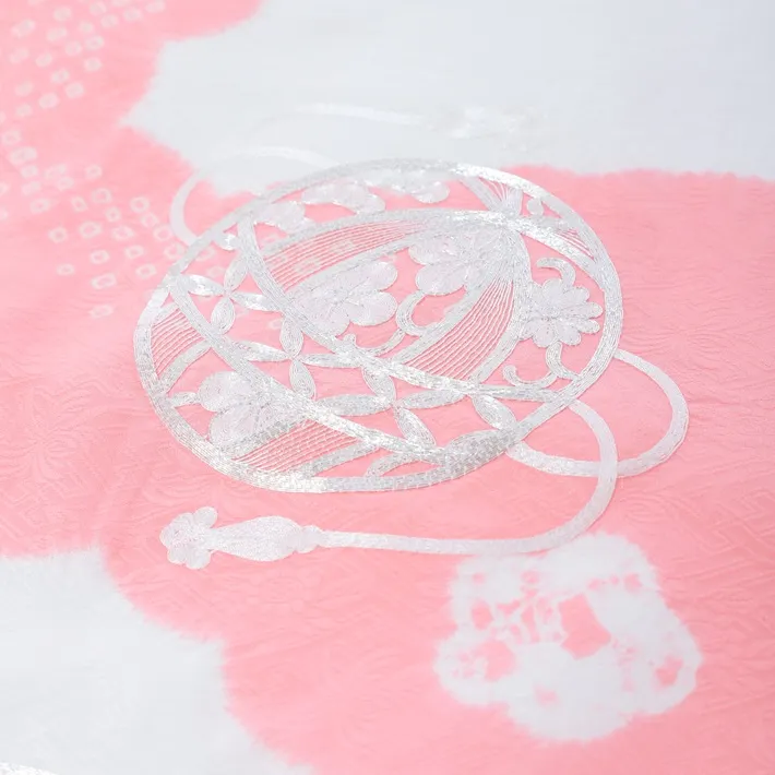 正絹 お宮参り女の子 絞り 刺繍 産着 お初着 百日記念 8AM45