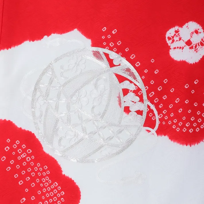 正絹 お宮参り女の子 赤 絞り 刺繍 産着 お初着 百日記念 8AM46
