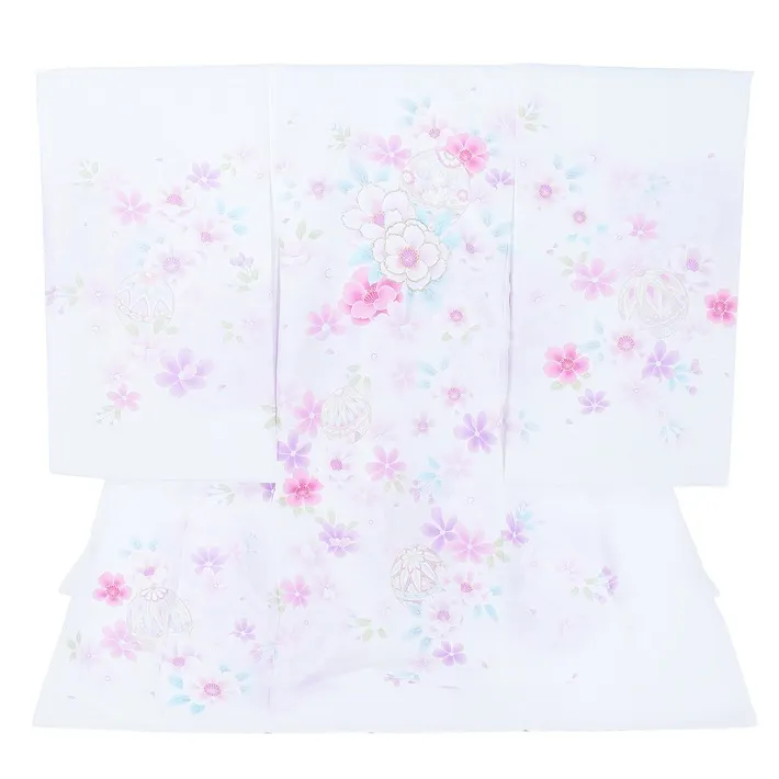 お宮参り女の子 白 桜 産着 お初着 百日記念 8AM48