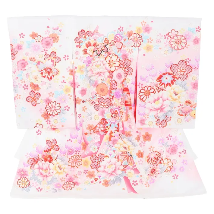 お宮参り女の子 白 桜 牡丹 産着 お初着 8AM53