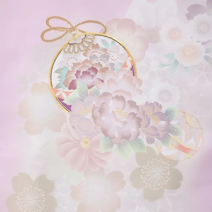 お宮参り女の子 くすみピンク 手毬 桜 8AM57