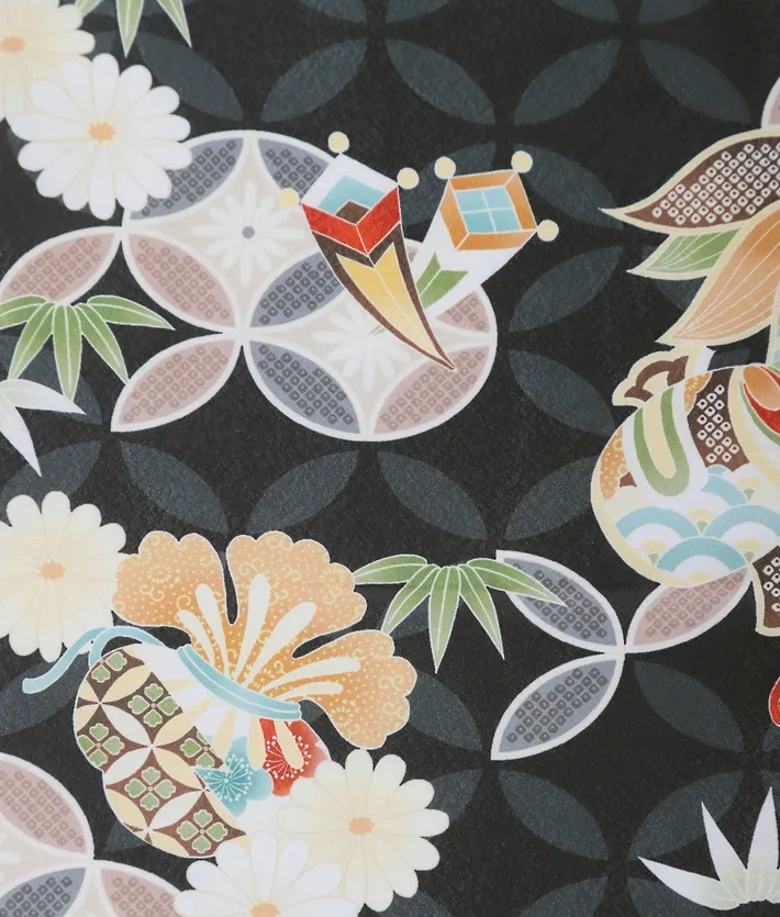 七五三 3歳男児被布セット 古典 七宝 宝尽くし 黒 白被布 8AO3071