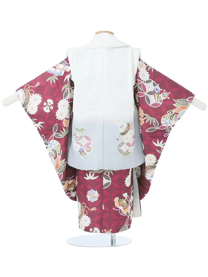 七五三 3歳男児被布セット 古典 宝尽くし ワインレッド 白被布 8AO3072