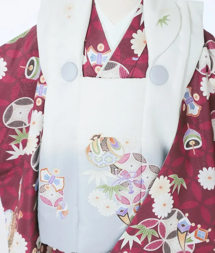 七五三 3歳男児被布セット 古典 宝尽くし ワインレッド 白被布 8AO3072