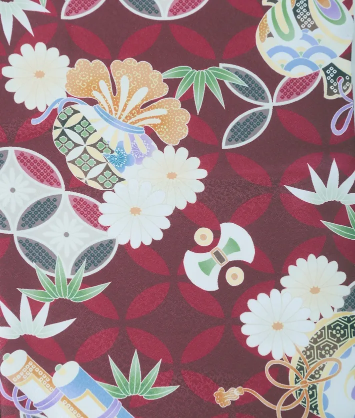 七五三 3歳男児被布セット 古典 宝尽くし ワインレッド 白被布 8AO3072