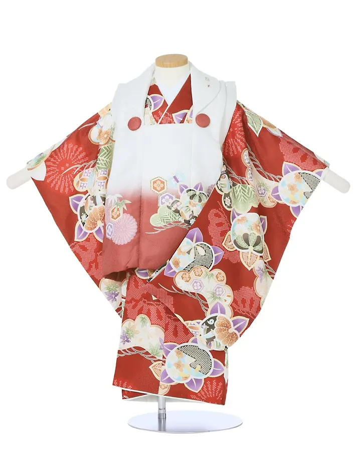 七五三 3歳男児被布セット 古典 橘 松 エンジ 白被布 8AO3073