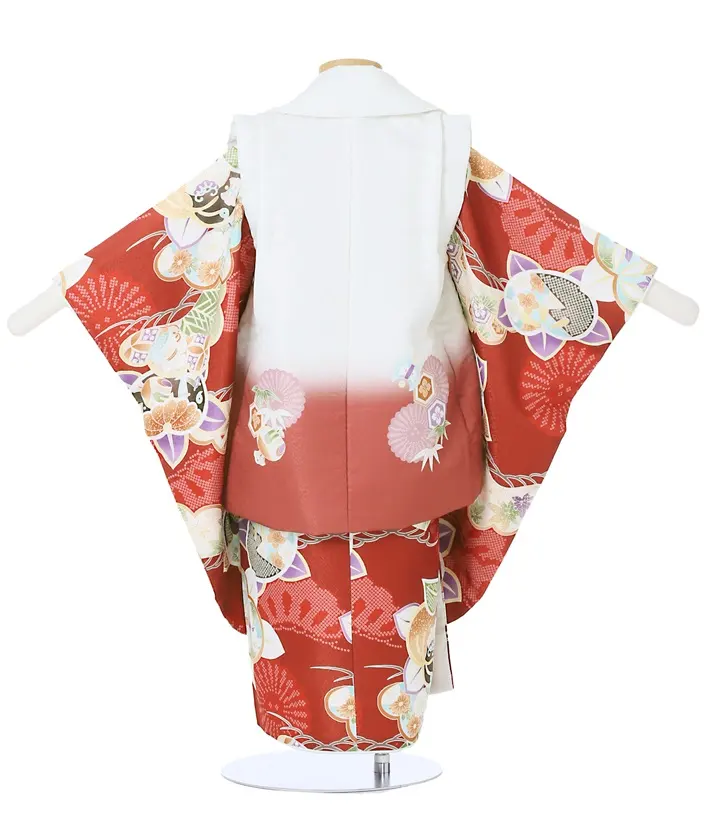 七五三 3歳男児被布セット 古典 橘 松 エンジ 白被布 8AO3073