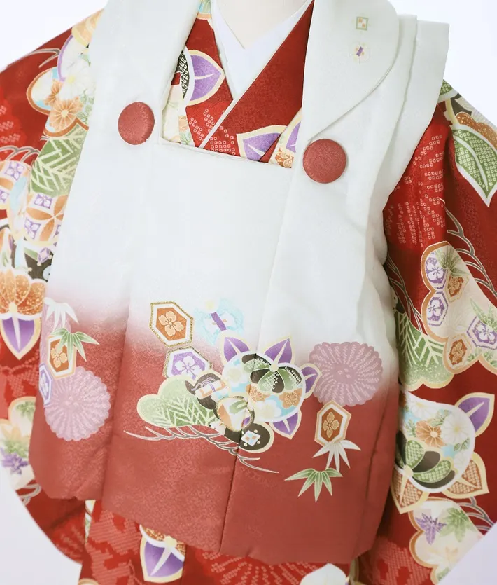 七五三 3歳男児被布セット 古典 橘 松 エンジ 白被布 8AO3073