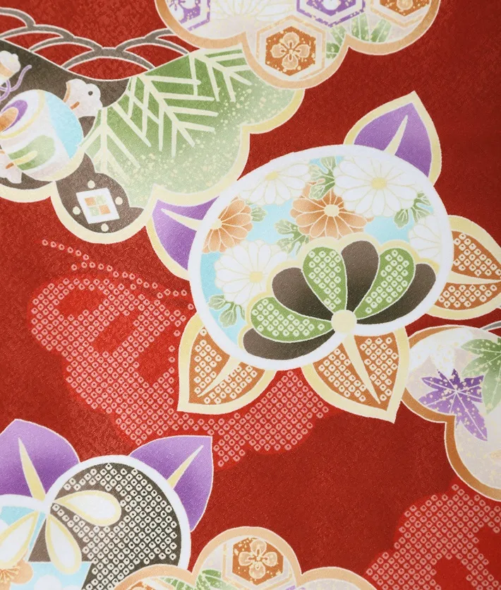 七五三 3歳男児被布セット 古典 橘 松 エンジ 白被布 8AO3073