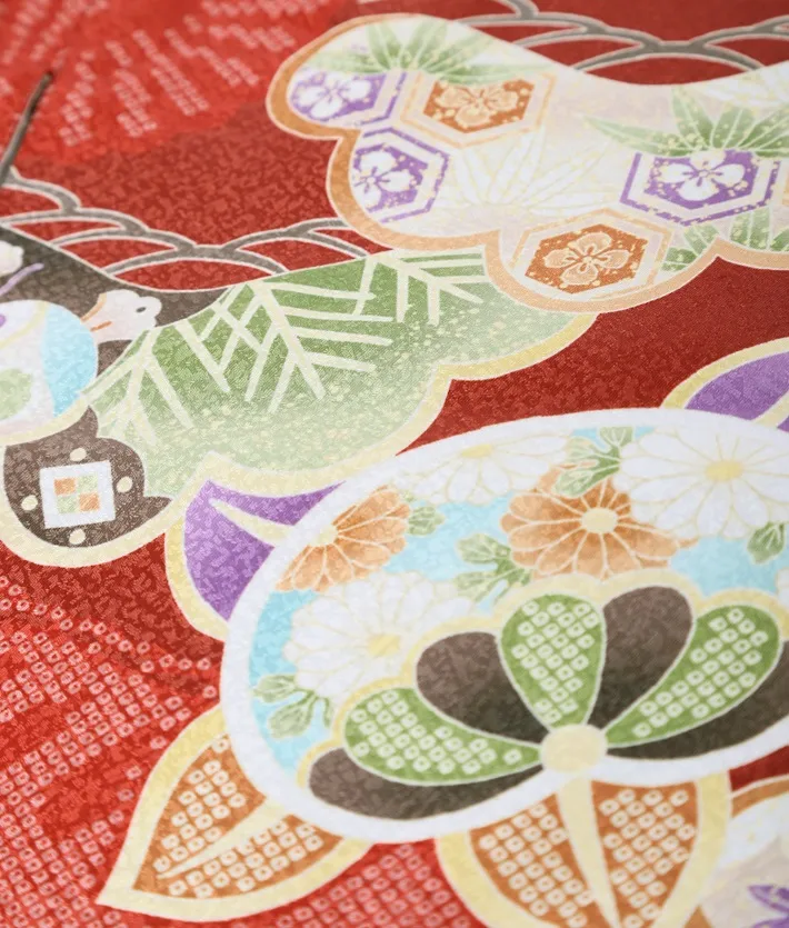 七五三 3歳男児被布セット 古典 橘 松 エンジ 白被布 8AO3073