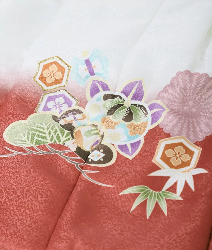 七五三 3歳男児被布セット 古典 橘 松 エンジ 白被布 8AO3073