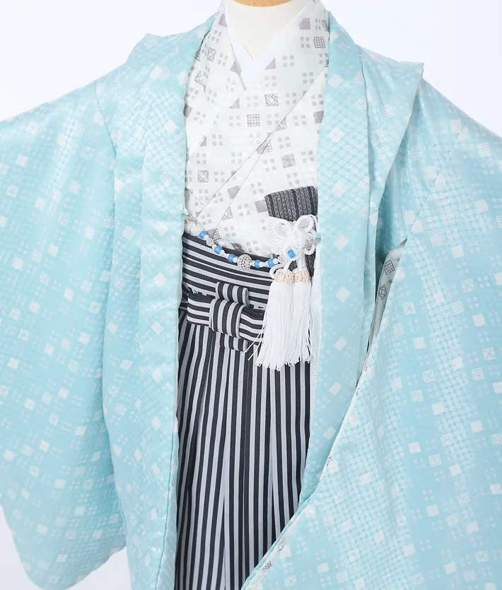 七五三ﾚﾝﾀﾙ 水色 縞袴 (5歳男児) 8AO5149