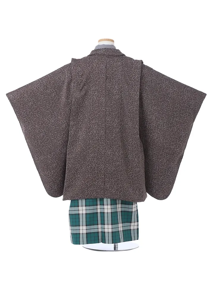 七五三ﾚﾝﾀﾙ 茶色 緑チェック袴 (5歳男児) 8AO5152