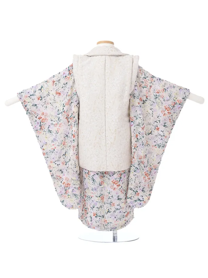 七五三ﾚﾝﾀﾙ ホワイト 小花 白被布 （三歳女児被布セット）8AP3288