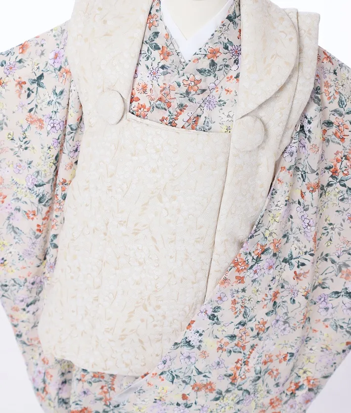 七五三ﾚﾝﾀﾙ ホワイト 小花 白被布 （三歳女児被布セット）8AP3288