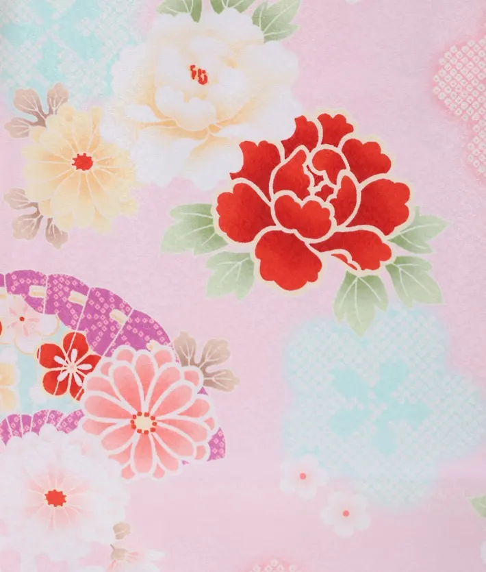 三歳女児被布セット ピンク 手毬 牡丹菊 水色被布 8AP3293