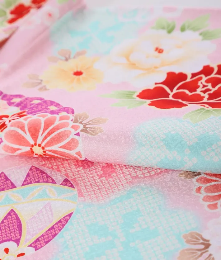 三歳女児被布セット ピンク 手毬 牡丹菊 水色被布 8AP3293