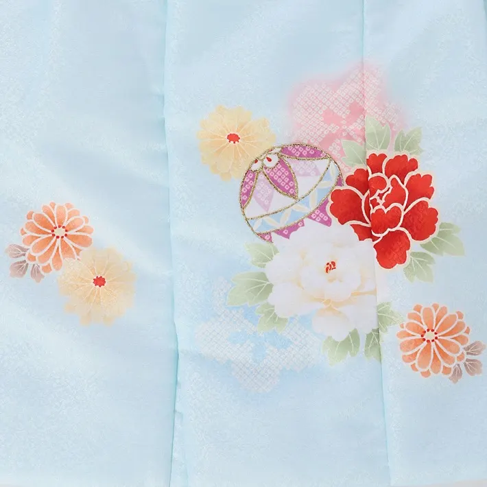 三歳女児被布セット ピンク 手毬 牡丹菊 水色被布 8AP3293