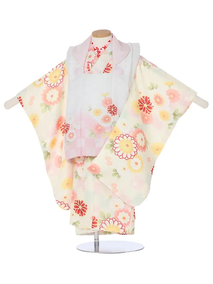 三歳女児被布セット ミックスぼかし 菊 白ピンク被布 8AP3294