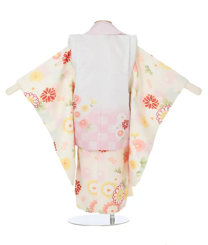 三歳女児被布セット ミックスぼかし 菊 白ピンク被布 8AP3294