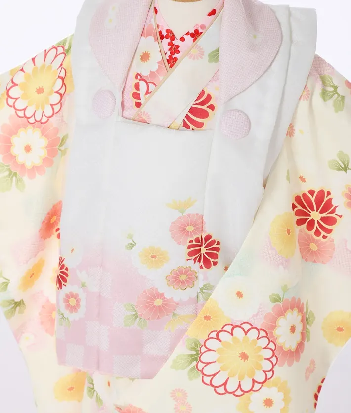 三歳女児被布セット ミックスぼかし 菊 白ピンク被布 8AP3294