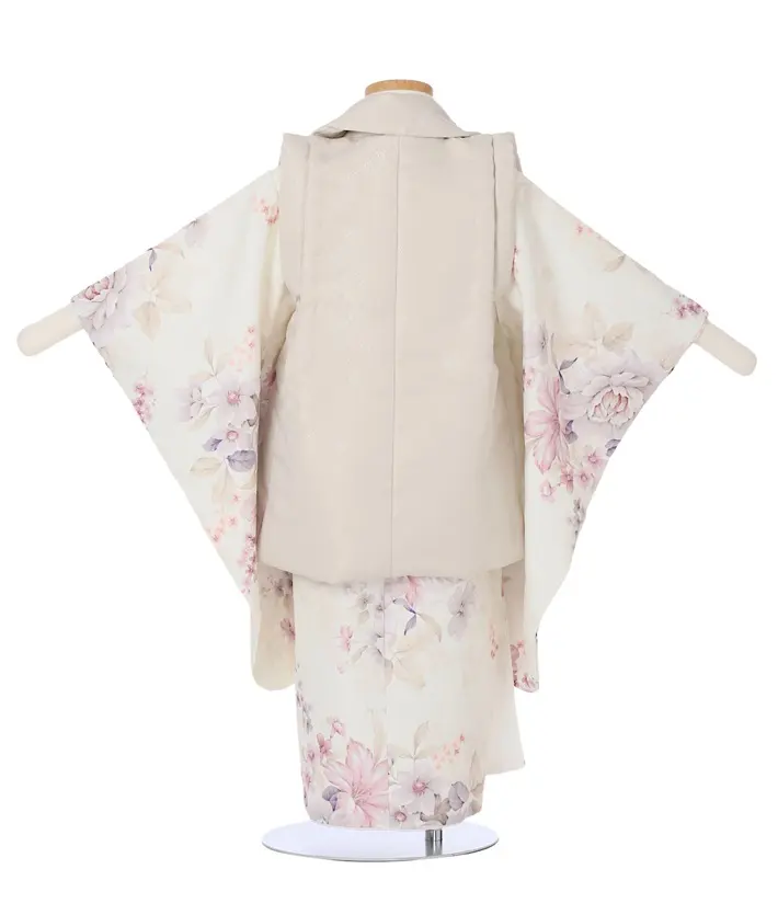 三歳女児被布セット クリーム レトロ牡丹 薄ベージュ被布 8AP3295