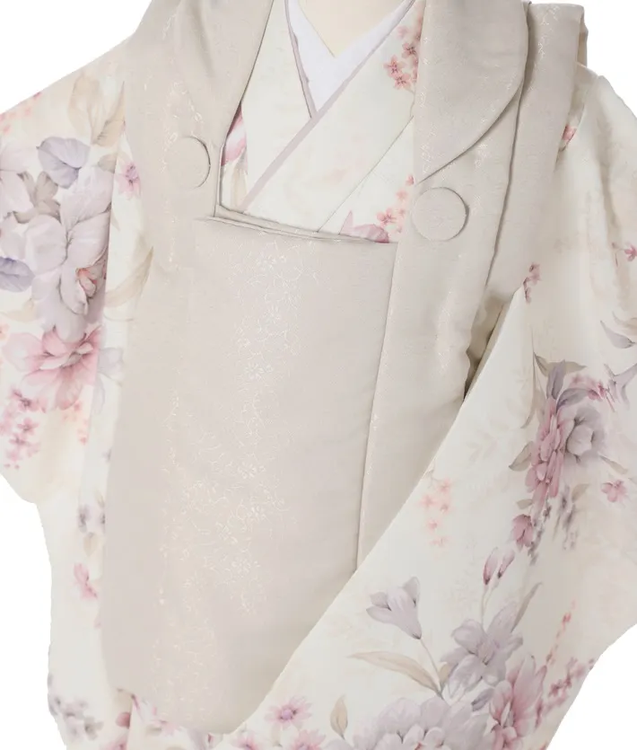 三歳女児被布セット クリーム レトロ牡丹 薄ベージュ被布 8AP3295