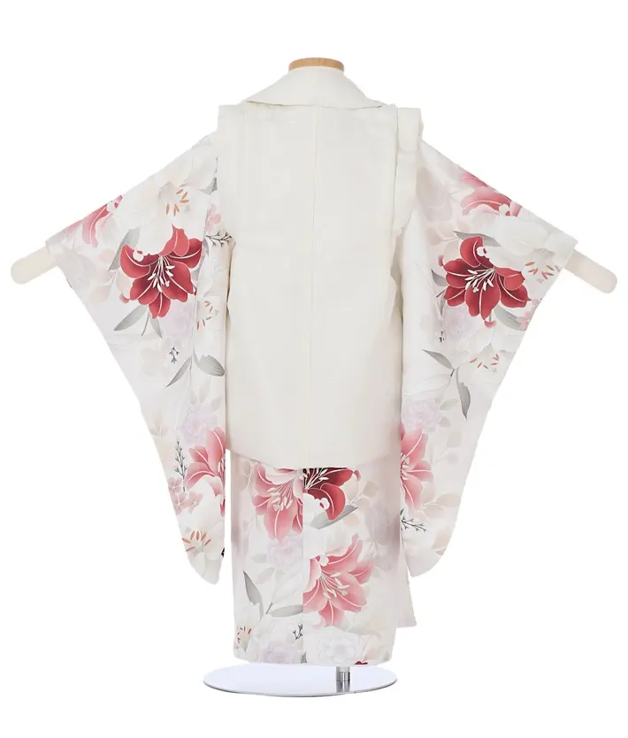 三歳女児被布セット 白 百合 アイボリー被布 8AP3296