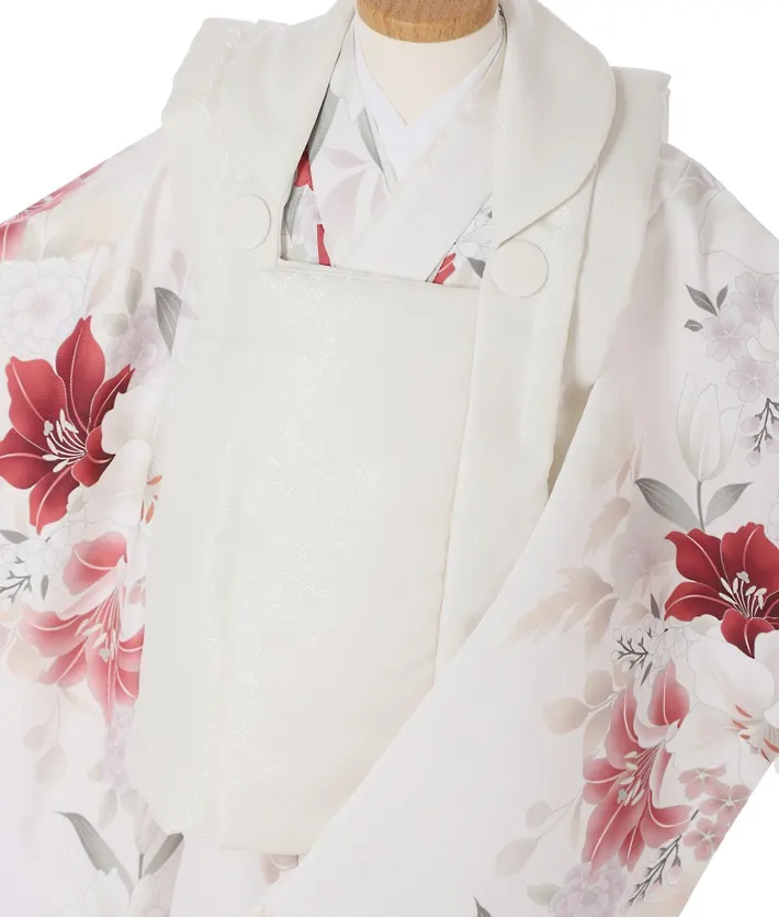 三歳女児被布セット 白 百合 アイボリー被布 8AP3296