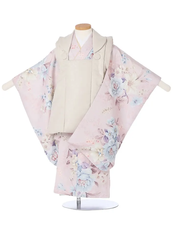 三歳女児被布セット薄赤紫 薄ベージュ被布 8AP3298