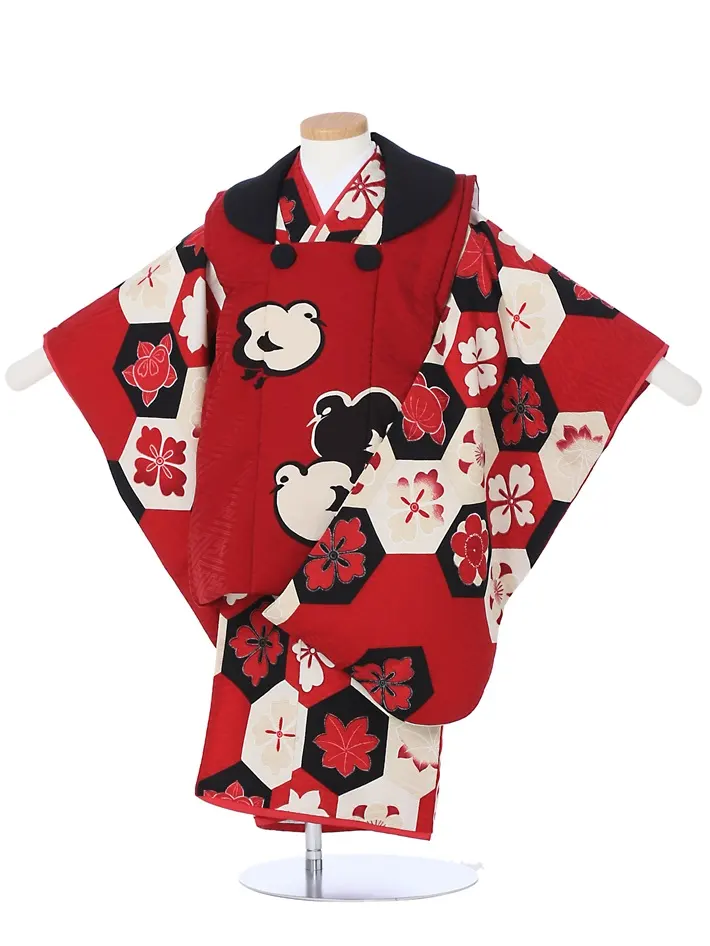 三歳女児被布セット モダンアンテナレトロ 赤黒 被布 8AP3300