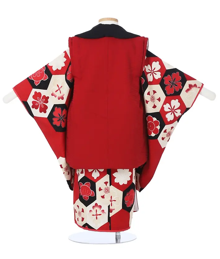 三歳女児被布セット モダンアンテナレトロ 赤黒 被布 8AP3300