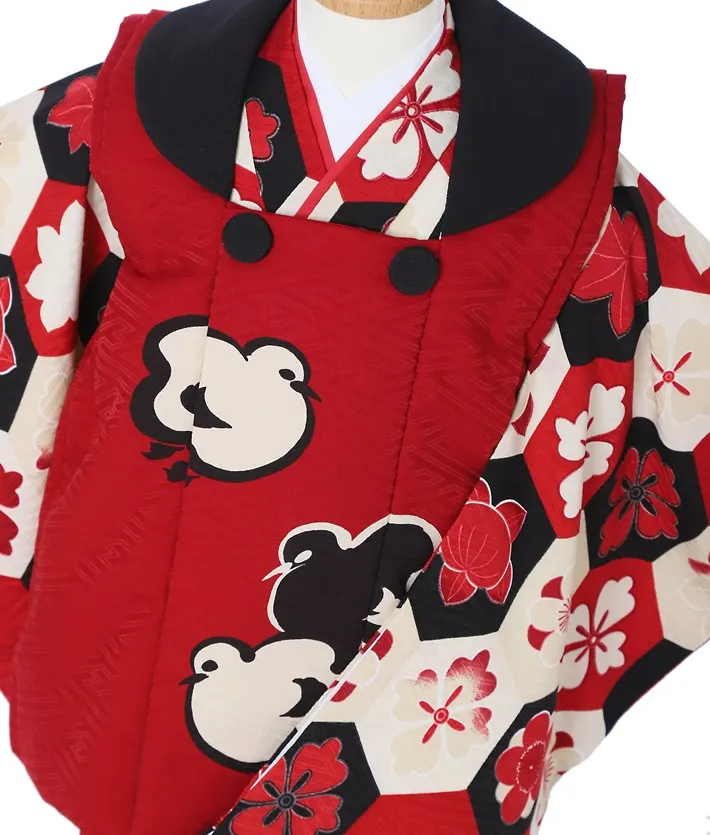 三歳女児被布セット モダンアンテナレトロ 赤黒 被布 8AP3300