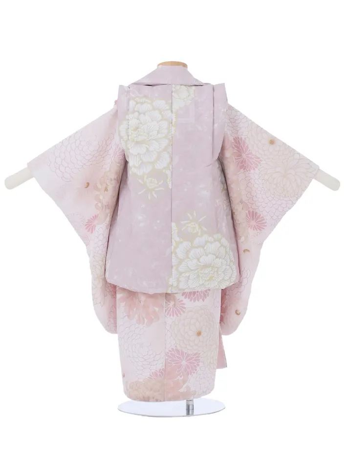 三歳女児被布セット ピンク オフホワイト 菊 牡丹 8AP3301