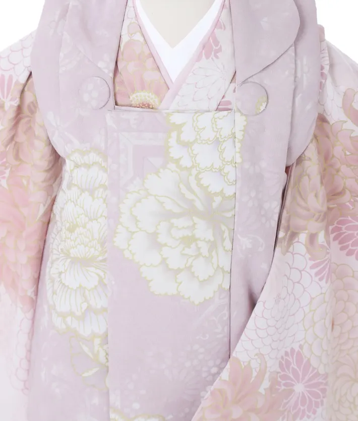 三歳女児被布セット ピンク オフホワイト 菊 牡丹 8AP3301