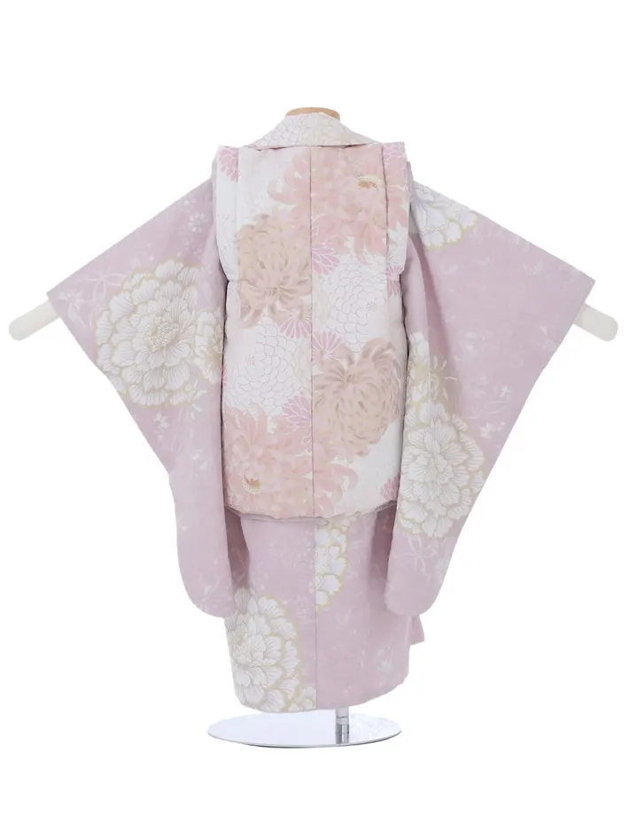 三歳女児被布セット くすみ紫 白被布 牡丹 菊 8AP3302
