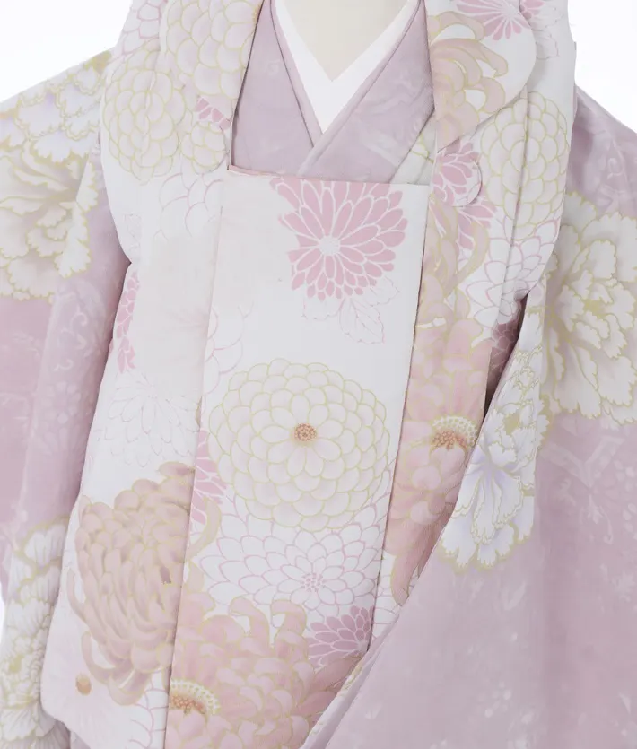三歳女児被布セット くすみ紫 白被布 牡丹 菊 8AP3302