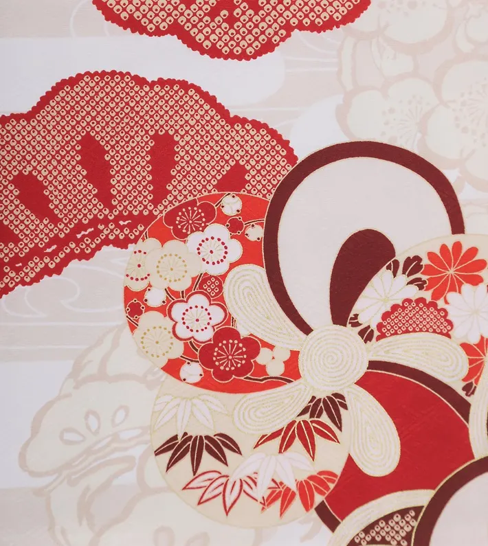 正絹 三歳女児被布セット 紅一点 オフホワイト ねじり梅 8AP3304