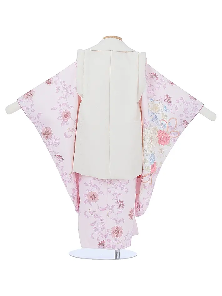 三歳女児被布セット ピンク 牡丹 菊 白被布 8AP3305