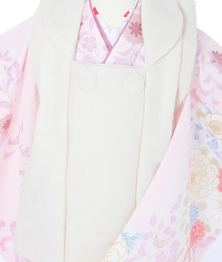 三歳女児被布セット ピンク 牡丹 菊 白被布 8AP3305