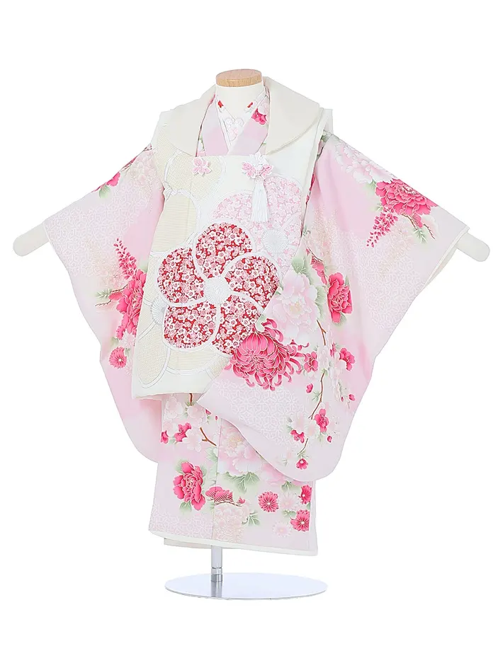 三歳女児被布セット ジャパンスタイル ピンク 白被布 8AP3306