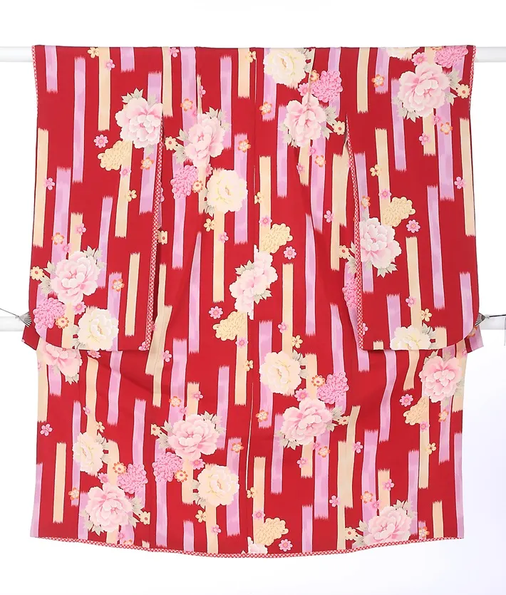 七五三ﾚﾝﾀﾙ（7歳女の子） 赤 レトロ 矢絣 8AP7191