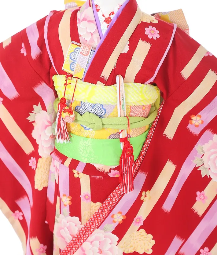 七五三ﾚﾝﾀﾙ（7歳女の子） 赤 レトロ 矢絣 8AP7191