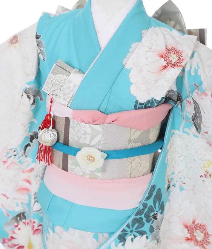 七五三ﾚﾝﾀﾙ（7歳女の子） 芸艸堂 ターコイズ 菊牡丹 8AP7193