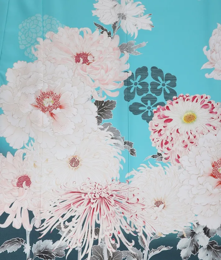 七五三ﾚﾝﾀﾙ（7歳女の子） 芸艸堂 ターコイズ 菊牡丹 8AP7193