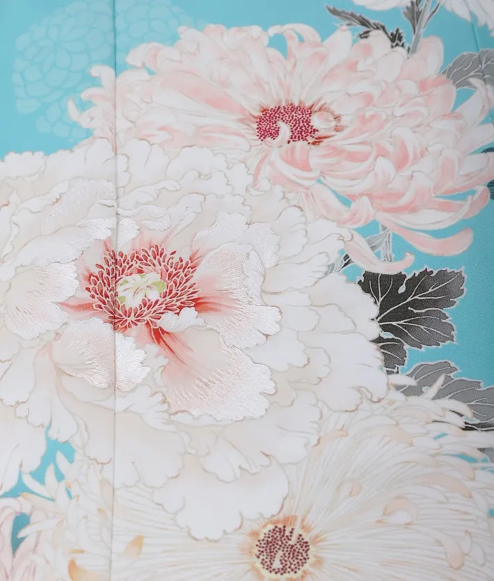 七五三ﾚﾝﾀﾙ（7歳女の子） 芸艸堂 ターコイズ 菊牡丹 8AP7193