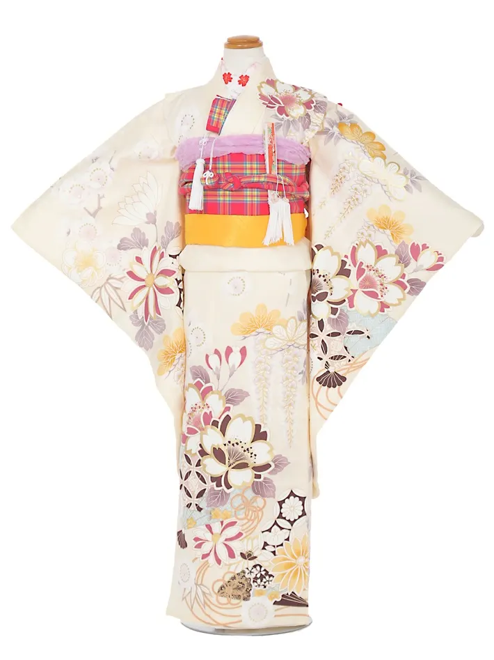 七五三ﾚﾝﾀﾙ（7歳） 薄クリーム色 レトロ 8AP7197