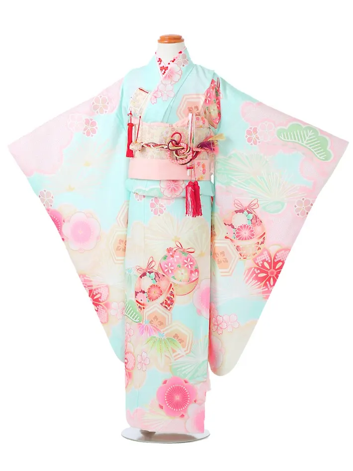 七五三ﾚﾝﾀﾙ（7歳）式部浪漫 水色 手毬 8AP7199