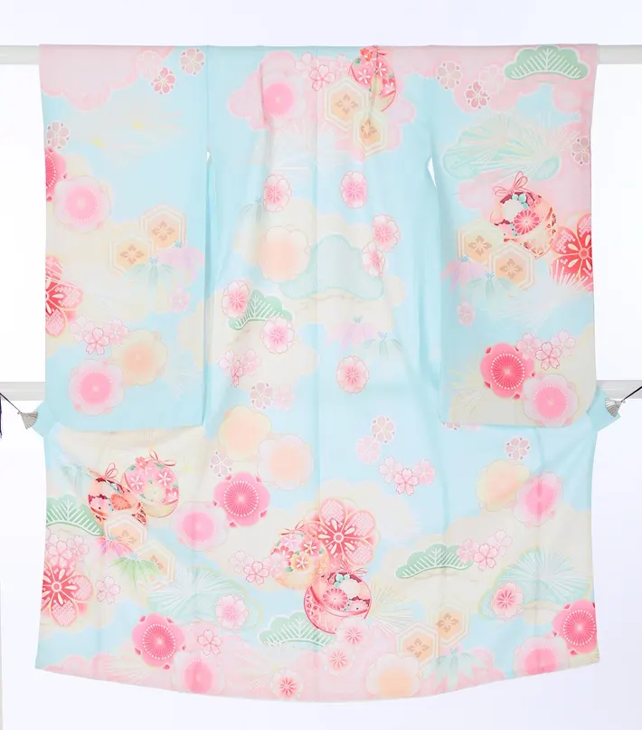 七五三ﾚﾝﾀﾙ（7歳）式部浪漫 水色 手毬 8AP7199